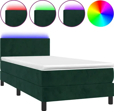 Obrázok produktu pre vidaXL Boxspring posteľ s matracom a LED diódou Tmavo zelená 90x200 cm Velvet