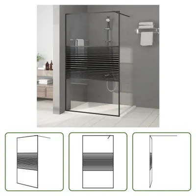 Produktbild von The Living Store Duschwand für Begehbare Dusche Schwarz 115x195 cm ESG-Glas Klar