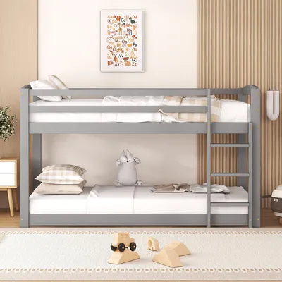 Produktbild von Etagenbett 90x200 cm Kinderbett aus Kiefer-Massivholz Stabiles Hochbett mit Rausfallschutz & Lattenrost Platzsparemdes Jugendbett 2 Pakete Grau