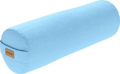 A light blue yoga bolster on a white background.