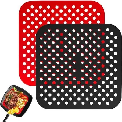 Obrázek produktu pro Silikonové podložky do horkovzdušné fritézy, sada 2 ks, omyvatelné, antistatické, čtvercové podložky (silikon, 8,5 palců)