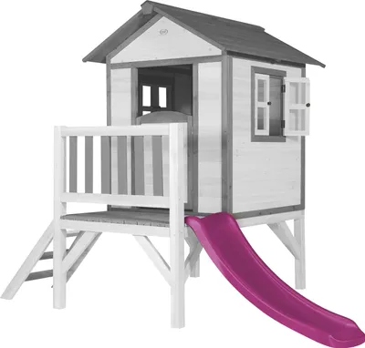 Produktbild von AXI Spielhaus Beach Lodge XL in Weiß mit Rutsche in Lila | Stelzenhaus aus  Holz für Kinder | Kleiner Spielturm für den Garten