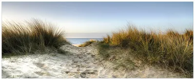 Produktbild von Wallario Wandbild aus Acryl, 125 x 50 cm, freischwebende Optik - Weg durch die Dünen zum Strand am Meer