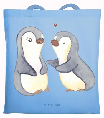Produktbild von Mr. & Mrs. Panda Tote Bag Pinguine trösten - Sky Blue - Geschenk, für Frauen, Mitbringsel, Tasche, Valentinstag, Shopping, Liebesbeweis, Hochzeitstag, Schultasche