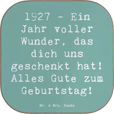 Produktbild von Mr. & Mrs. Panda Untersetzer für Gläser Spruch 1927 Geburtstag - Meeresbrise - Geschenk, Geburtstagsfeier, Glückwunsch, Coaster, Alter, Happy Birthday, Glas, Geschenkidee