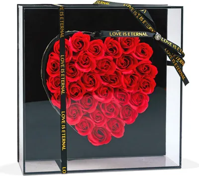 Produktbild von Künstliche Rosen in Herzform in Geschenkbox - Mit LED-Beleuchtung - 29 x 29 x 6,2 cm - Rot/Schwarz - Valentinstagsgeschenk - LED - 29 x 29 x 6,2 cm 1 Stück [DA01202]