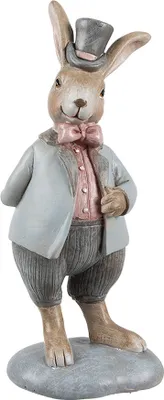 Image de Clayre & Eef Figurine de décoration Lapin 19 cm Beige Bleu Plastique