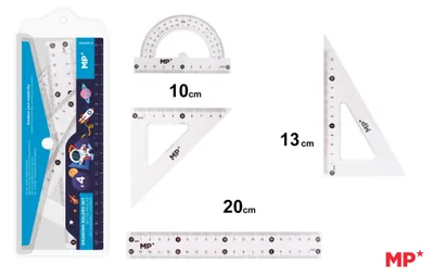 Imagen del producto de Juego de geometría Kosmos en estuche: incluye regla, escuadras y transportador
