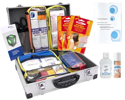 Produktbild von SPORT-Betreuerkoffer"ALU-PRO" mit Modultaschen DIN 13157 inkl. Sprühpflaster & Hygiene-Gel + Wärmepflaster