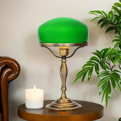Produktbild von Schreibtischlampe Jugendstil Messing Glas E27 Pilzlampe Pilzleuchte