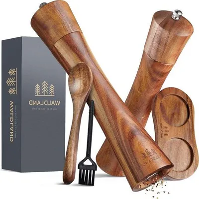 Productafbeelding van Famanu zout- en pepermolen - grote peper- en zoutdispensers (21 cm) - keramische molen - kruidenmolens met onderzetters