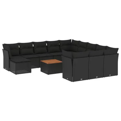 Produktbild von vidaXL 13-tlg. Garten-Sofagarnitur mit Kissen Schwarz Poly Rattan