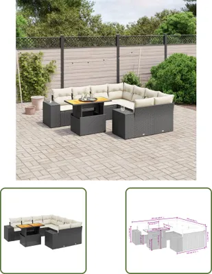 Produktbild von The Living Store 9-tlg. Garten-Sofagarnitur mit Kissen Schwarz Poly Rattan