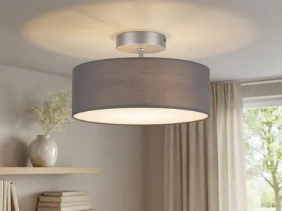 Produktbild von Deckenleuchte mit Stoff Lampenschirm Grau 30cm - Textil Deckenlampe Stoffschirm