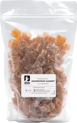 Produktbild von Ingwerstücke, kandiert, mild im Geschmack, leckerer Snack, 1kg