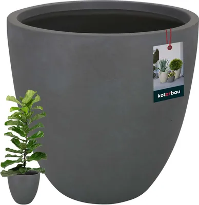 Zdjęcie produktu dla KOTARBAU® Sadzarka do kwiatów duża ciemnoszara Fiberclay Ecolite Wysokość 31 cm ⌀ 36 cm Doniczka do kwiatów beżowa na zewnątrz Doniczka do kwiatów Doniczka do kwiatów o wyglądzie betonu doniczka do wnętrz i na zewnątrz doniczka szara do salonu