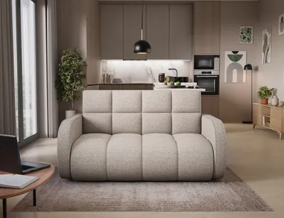 Produktbild von Krudox DEVER 2-Sitzer Sofa 154x83x103 cm - Hellbeige Schlafsofa mit Bettkasten - Sofa mit Schlaffunktion 131x203 cm - Stoff Royal 18