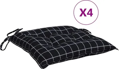 Produktbild von vidaXL Stuhlkissen 4 Stk. Schwarz Karomuster 50x50x7 cm Oxford-Gewebe