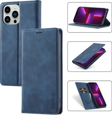 Immagine prodotto di iPhone 13 Pro Custodia in pelle con funzione stand e porta carte, custodia design portafoglio per iPhone 13 Pro blu
