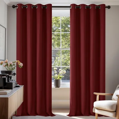 Image de Rideau occultant avec œillets, rideau thermique, protection contre le froid, protection contre la chaleur, 290 x 140 cm, rouge, lot de 2