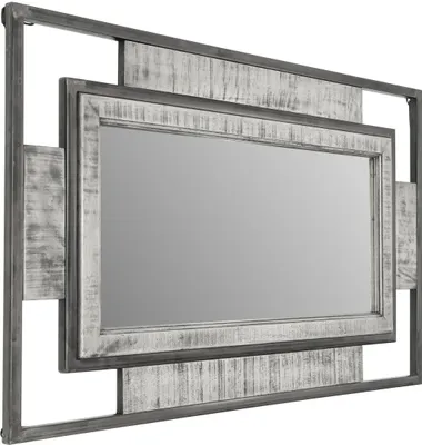 Image de MASSIVMOEBEL24 | Miroir 76x4x122 cm - Fer brut et Bois de manguier laqué (Gris) - HEAVY INDUSTRY #155