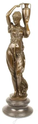 Image de Casa Padrino Statue en bronze Art Nouveau Femme avec urne Bronze / Gris 21,5 x 21,5 x H. 74,5 cm - Statue décorative élégante avec socle en marbre
