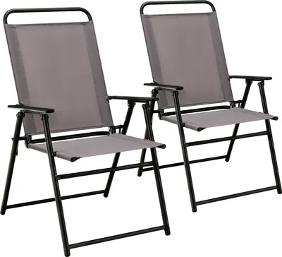 Image de COSTWAY Lot de 2 chaises de jardin pliantes, chaises de balcon avec accoudoirs, à haut dossier Chaises pliantes Chaises de salle à manger Chaises d'extérieur Chaises de terrasse jusqu'à 150kg Gris