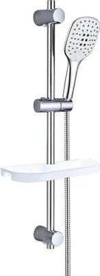 Produktbild von Tomivo® Duschset Duschstange 70 cm Chrom (Edelstahl 304) – Duschkolonne mit XXL-Ablage, 3‑Strahl-Handbrause, 150 cm Schlauch, verstellbare Befestigung, ohne Armatur