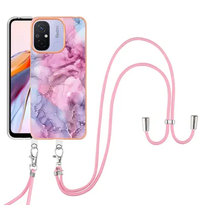 Obrázek produktu pro Pouzdro s řemínkem pro Xiaomi Redmi 12C, vzorované TPU nárazník, ochranné pouzdro s nastavitelným popruhem Růžový
