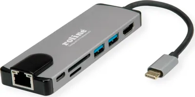 Image de ROLINE Station d'accueil multiport USB 3.2 Gen 2 Type C, 4K HDMI, lecteur de cartes, LAN