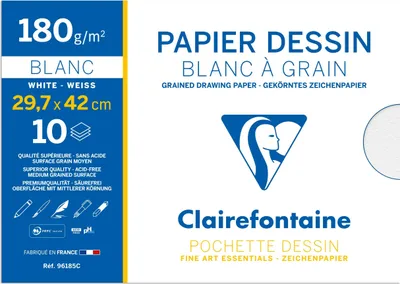 Produktbild von Clairefontaine 10x Gekörntes Zeichenpapier, Packung 10 Bl A3, 180g, weiß 96185C