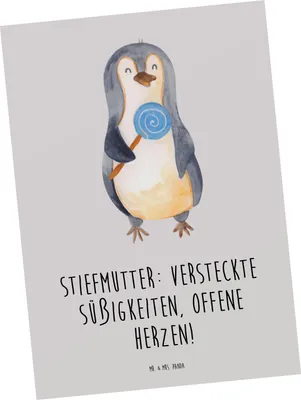Produktbild von Mr. & Mrs. Panda Postkarte Stiefmutter Herzen - Grau Pastell - Geschenk, Fürsorge, Familie, Ansichtskarten, Liebe, Grußkarte, Ansichtskarte, Freude, Fotokarte, Humor