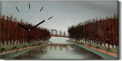 Produktbild von Wandbild Leinwand Bilder Wanduhr 60x30 Gemälde Park Bäume Fluss Himmel - schwarze Hände