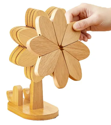 Imagen del producto de Posavasos de madera con soporte para teléfono, resistentes al calor