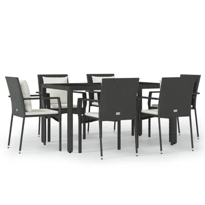 Immagine prodotto di vidaXL set da pranzo da giardino 7 pezzi con cuscini in polirattan nero