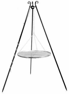 Produktbild von Schwenkgrill 180 cm mit Edelstahl Grillrost 80 cm - Dreibein Gartengrill mit höhenverstellbarem Rost - Klappbarer Holzkohlegrill - Wetterfestes Stativ