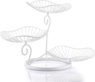 Image de Corbeille à fruits métallique à 3 étages - support décoratif pour le pain, les friandises et les fruits - blanche