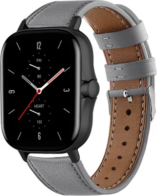 Produktbild von Strap-it Amazfit GTS 2 Armband Leder (Grau)