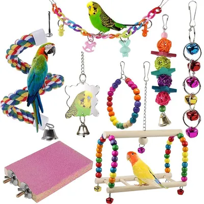 Produktbild von Vogelspielzeug für Vögel, Kauspielzeug Vögel Spielzeug Holz Bell Spielzeug für Conures Nymphensittiche Liebesvögel