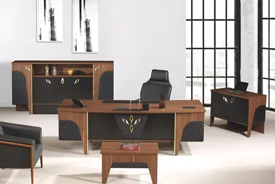 Produktbild von Komplette Büro Schreibtisch Bürotisch Set 4tlg Holz Braun Luxus Groß