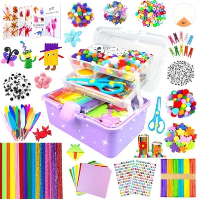 Produktbild von Bastelset Kinder 3000 Teile mit Pfeifenreinigern Lila Bastelkoffer für Kinder 4-12 Jahre