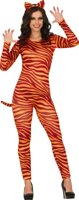 Produktbild von Tierkostüm Karneval Tiger Katzenohren Overall Körperanpassung Elegant Abenteuerfreude Faschingsparty Spektakulär Tiererlebnis Einladendes Design, Größe: 38 - 40 (M) Farbe: Orange