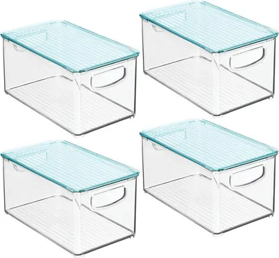 Produktbild von mDesign Organizer Boxen Sortierbox Deckel 4er Set Kunststoff stapelbar Hellblau