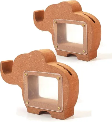 Produktbild von 2 Elefanten-Sparschweine aus MDF-Holz 15 x 11 x 3 cm
