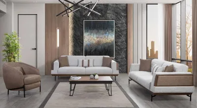 Produktbild von Grau-Braune Sofagarnitur 3+3+1 Sitzer Wohnzimmer Set + Luxus Couchtisch