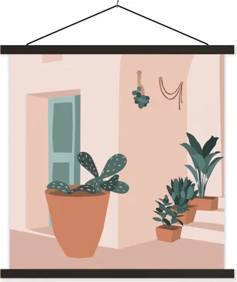 Produktbild von MuchoWow® Textilposter Sommer - Pflanzen - Pastell 120x120 cm mit schwarzem Rahmen - Aufhängungsset