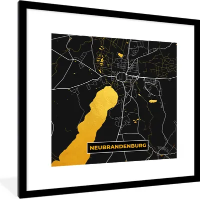 Produktbild von MuchoWow® Gerahmtes Poster Neubrandenburg - Gold - Karte - Stadtplan - Deutschland 40x40 cm - Poster mit Schwarzem Bilderrahmen Wandposter Rahmen Foto Bilder - Poster - Plakat im Rahmen