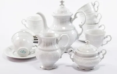 Produktbild von Leander Sonata Kaffeeservice, weiße Spitze, weißes Porzellan, Leander, 15 Stück