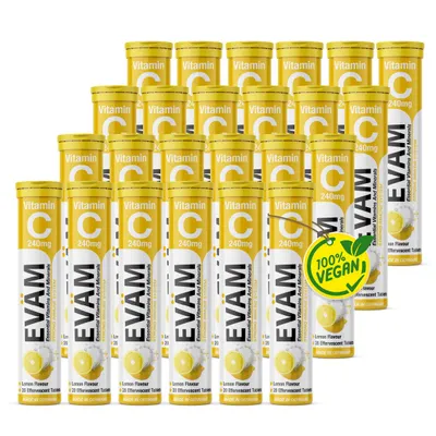 Produktbild von EVÄM Vitamin C Brausetabletten 24er Pack, Zitronengeschmack, Immunsystem & Energie, Verringerung von Müdigkeit und Ermüdung, zuckerfrei vegan