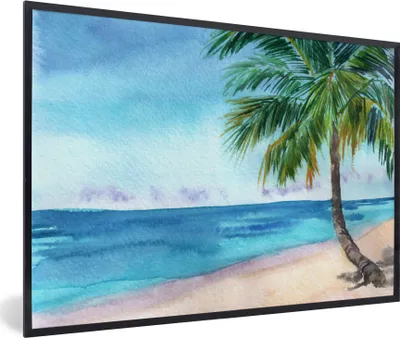 Produktbild von MuchoWow® MuchoWow® Gerahmtes Poster Strand - Palme - Meer 90x60 cm - Poster mit zchwarzem Bilderrahmen - Fotorahmen - Foto-Plakat